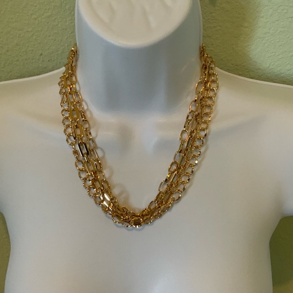 A New Day Three Separate Strands Goldtone Link Necklace Adjustable Lobster Claw - Picture 1 of 8